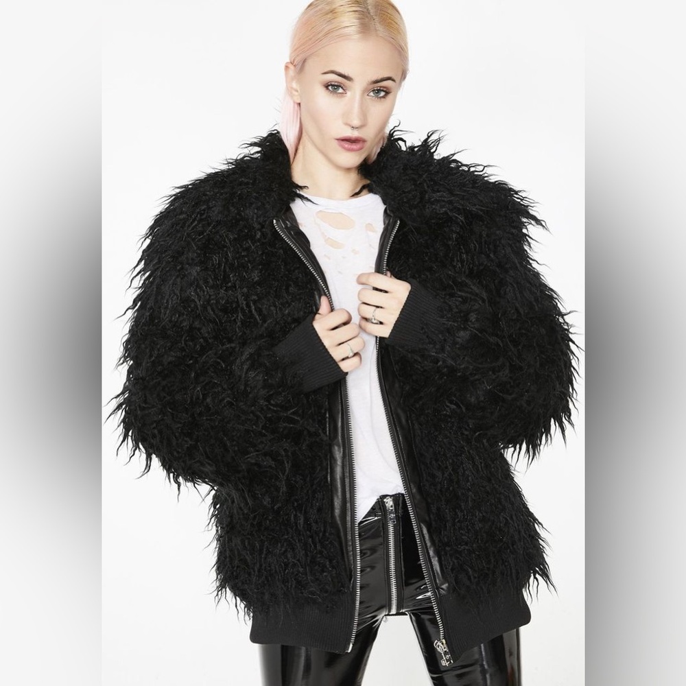 Black faux fur winter jacket